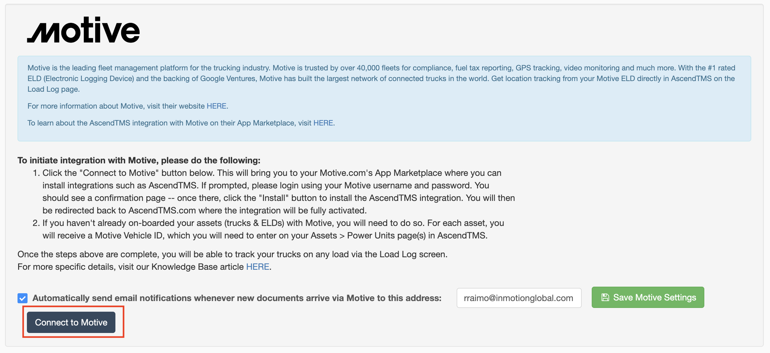 Motive ELD Integration Setup - InMotion Global, Inc